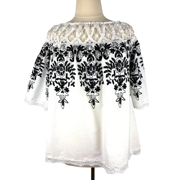 Spring Cottage Boho Embroidered Romwe Cold Shoulder Floral Blouse, Women's XL - Picture 1 of 10